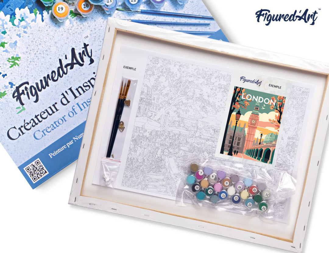 Malen nach Zahlen 40x50cm auf Keilrahmen gespannt Figured’Art Reiseposter London 2