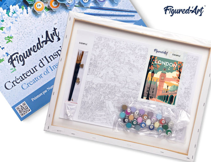 Malen nach Zahlen 40x50cm auf Keilrahmen gespannt Figured’Art Reiseposter London 2