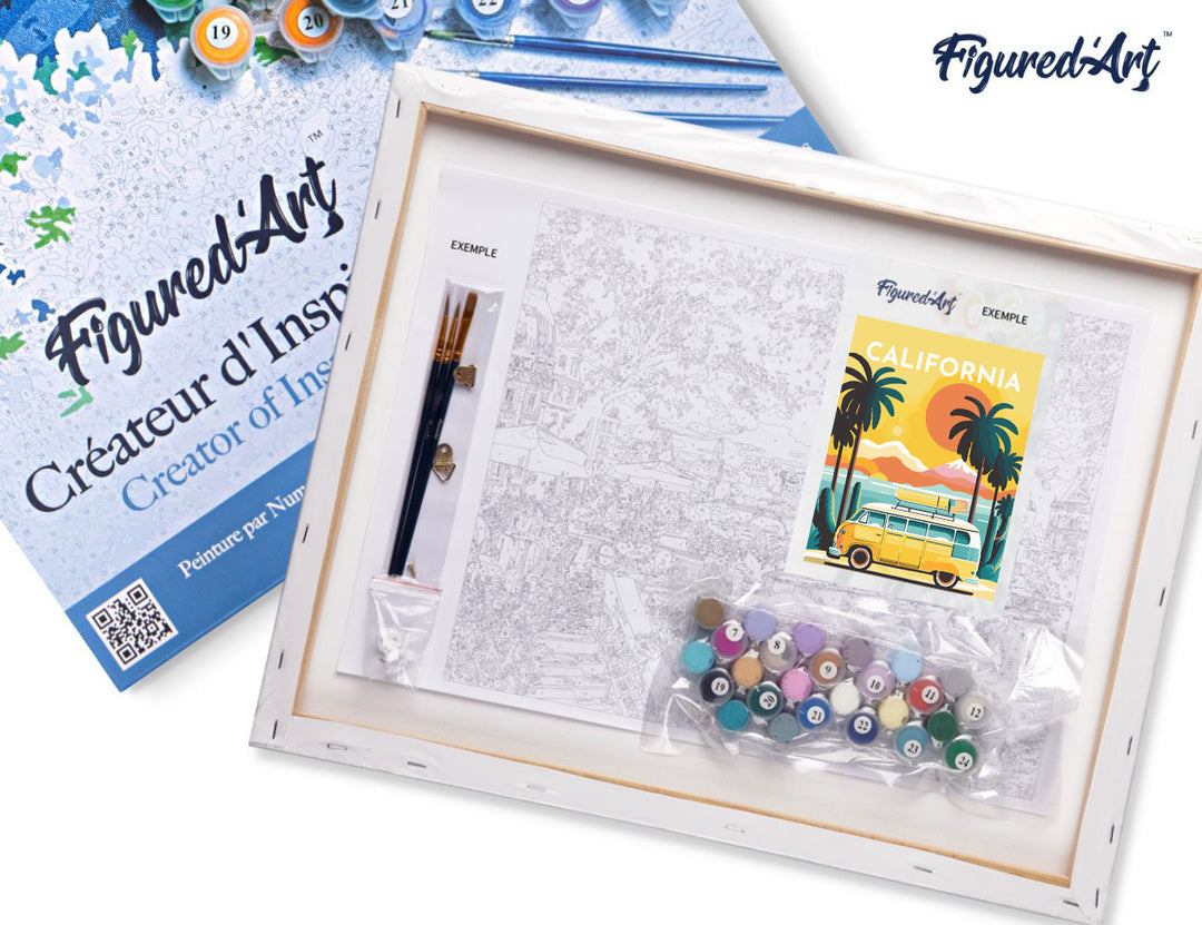 Malen nach Zahlen 40x50cm auf Keilrahmen gespannt Figured’Art Reiseposter Kalifornien