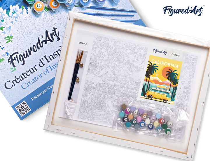 Malen nach Zahlen 40x50cm auf Keilrahmen gespannt Figured’Art Reiseposter Kalifornien
