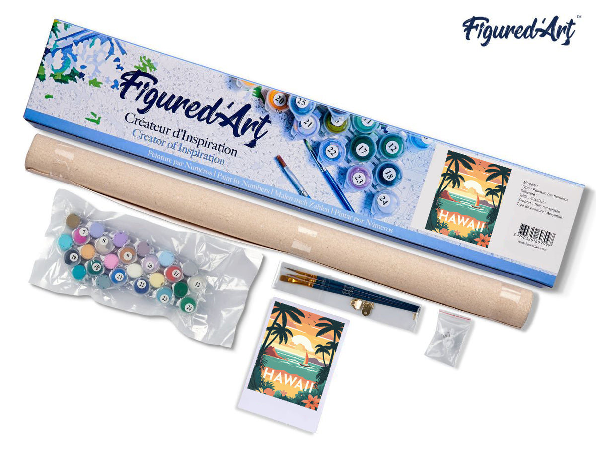 Malen nach Zahlen 40x50cm ohne Keilrahmen Figured’Art Reiseposter Hawaii - Kidis Art