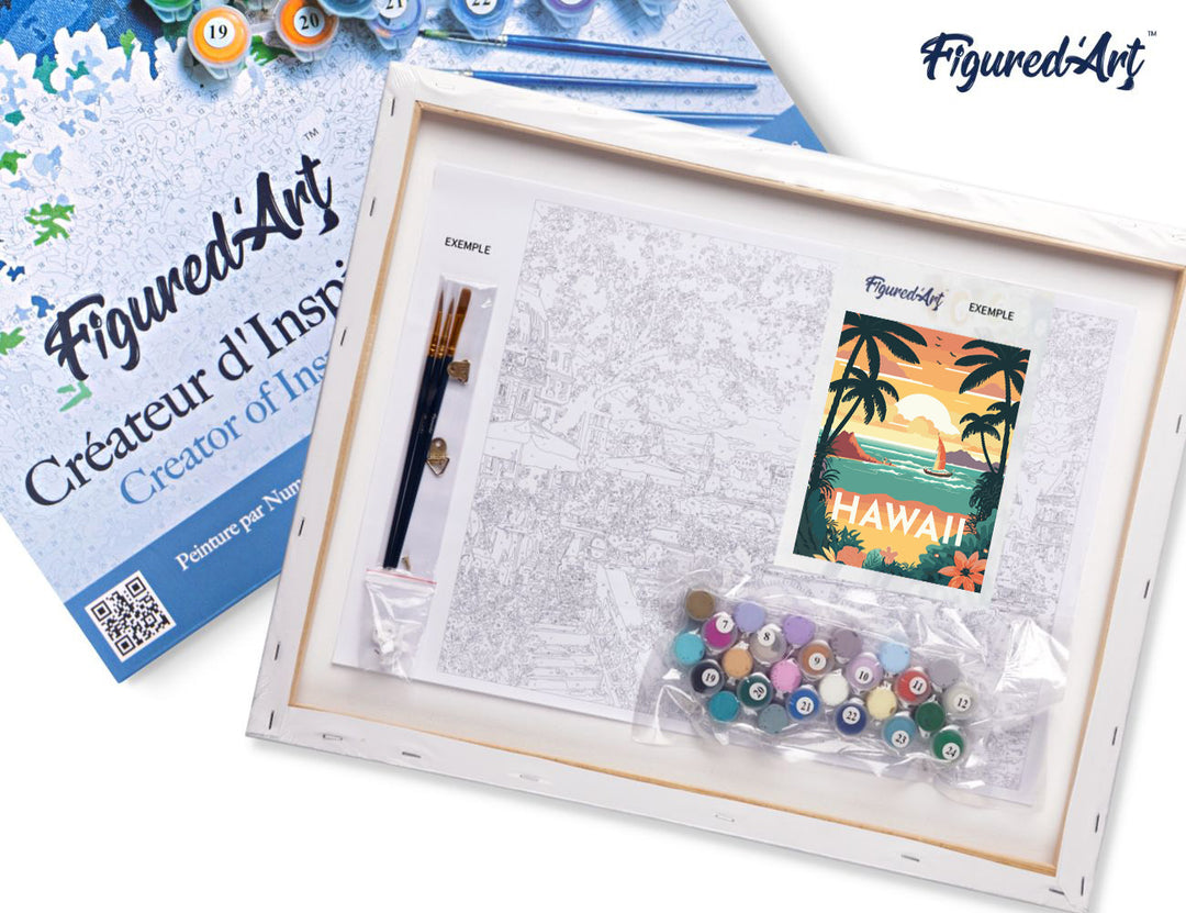 Malen nach Zahlen 40x50cm auf Keilrahmen gespannt Figured’Art Reiseposter Hawaii