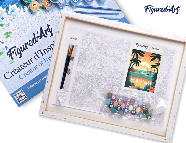 Malen nach Zahlen 40x50cm auf Keilrahmen gespannt Figured’Art Reiseposter Hawaii