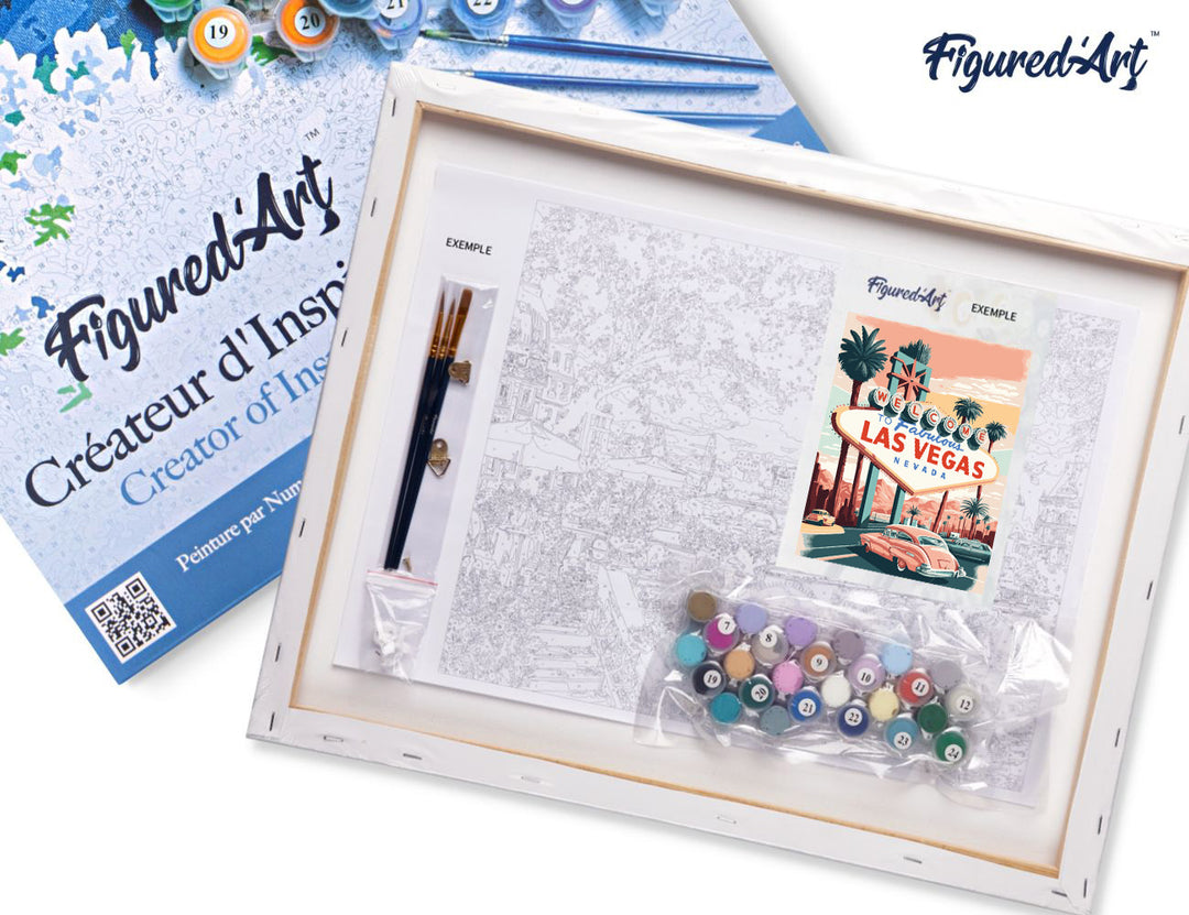 Malen nach Zahlen 40x50cm auf Keilrahmen gespannt Figured’Art Reiseposter Las Vegas