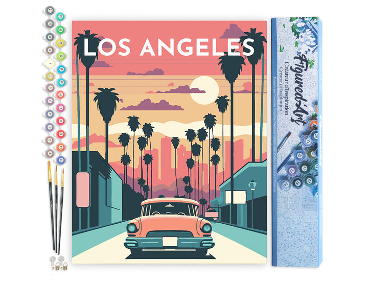 Malen nach Zahlen 40x50cm ohne Keilrahmen Figured’Art Vintage-Poster Los Angeles