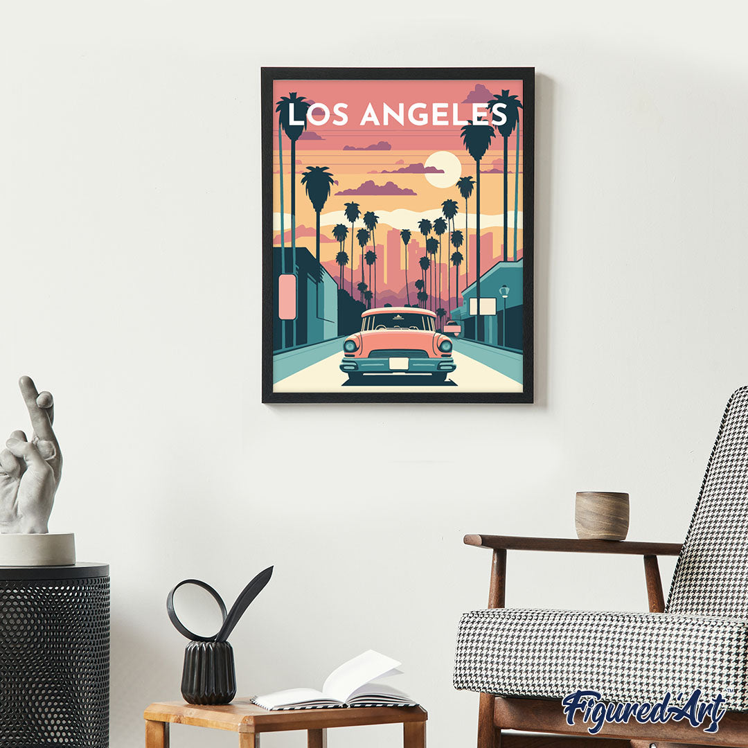 Malen nach Zahlen 40x50cm auf Keilrahmen gespannt Figured’Art Vintage-Poster Los Angeles - Kidis Art
