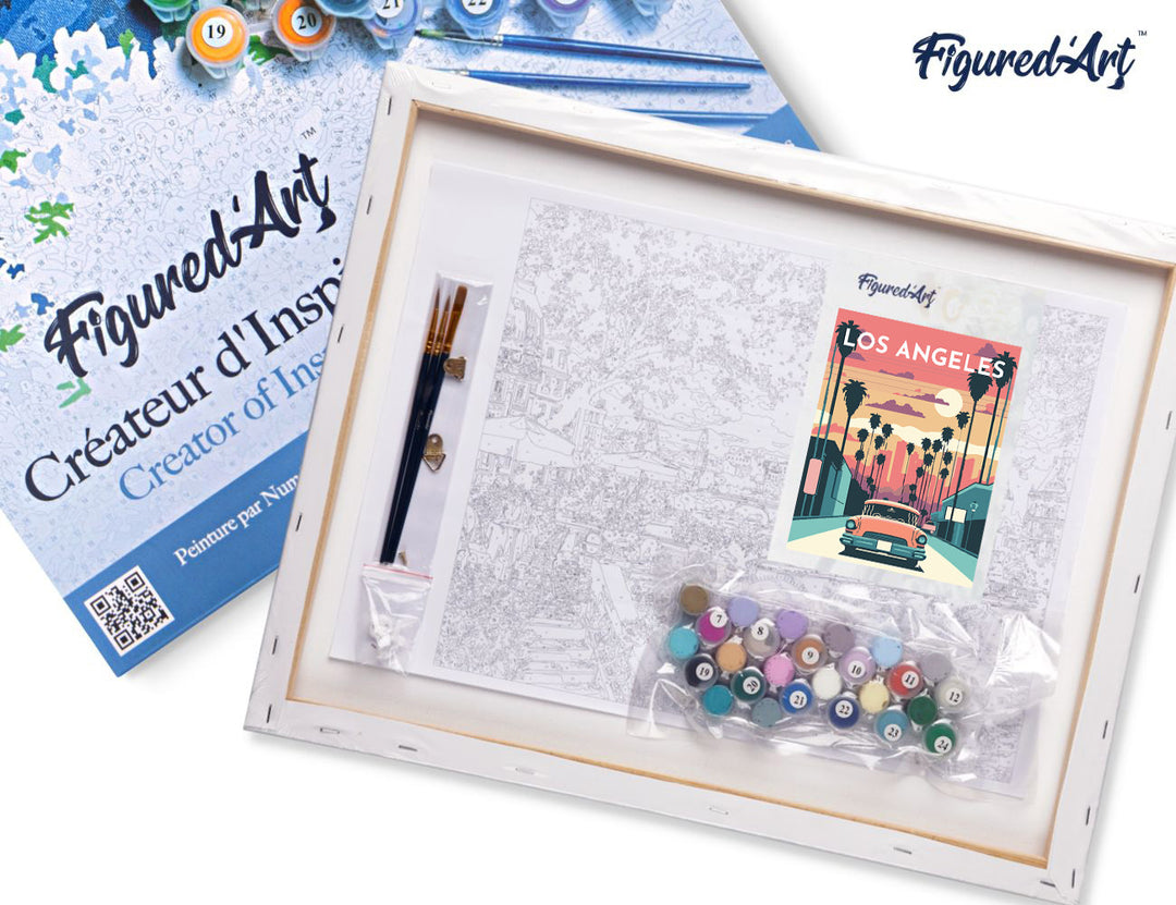 Malen nach Zahlen 40x50cm auf Keilrahmen gespannt Figured’Art Vintage-Poster Los Angeles