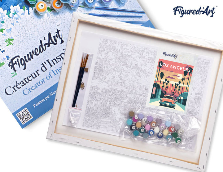 Malen nach Zahlen 40x50cm auf Keilrahmen gespannt Figured’Art Vintage-Poster Los Angeles