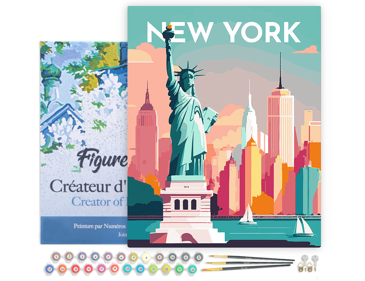 Figured'Art Malen Nach Zahlen 40x50 cm Reiseposter New York Komplettset Mit Leinwand Acrylfarben Pinsel - Kidis Art