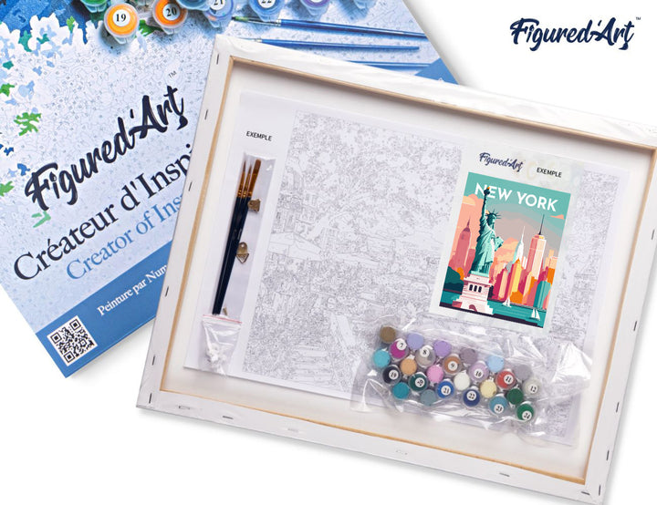 Figured'Art Malen Nach Zahlen 40x50 cm Reiseposter New York Komplettset Mit Leinwand Acrylfarben Pinsel - Kidis Art
