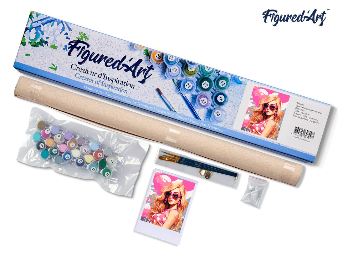 Malen nach Zahlen 40x50cm ohne Keilrahmen Figured’Art Rosa Ballons und die Diva