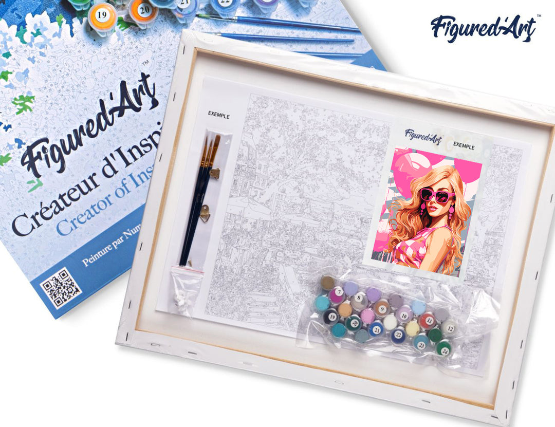 Malen nach Zahlen 40x50cm auf Keilrahmen gespannt Figured’Art Rosa Ballons und die Diva