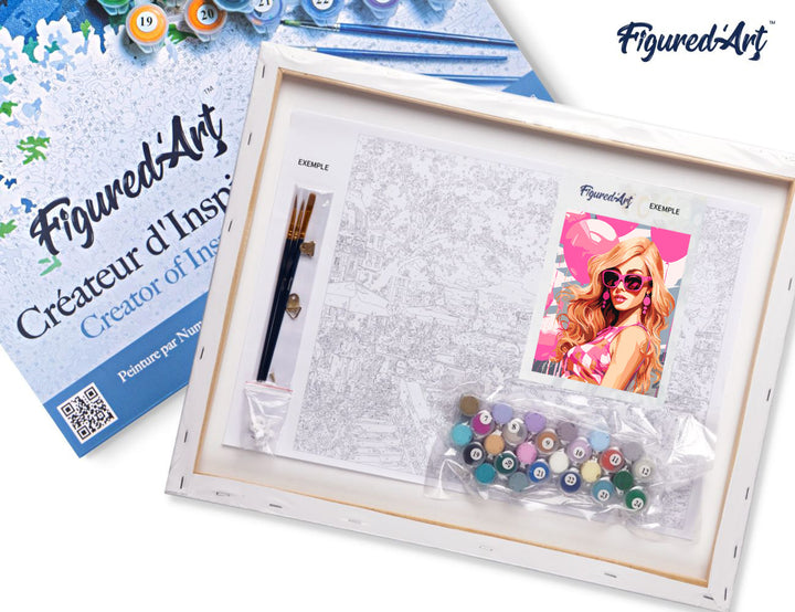 Malen nach Zahlen 40x50cm auf Keilrahmen gespannt Figured’Art Rosa Ballons und die Diva