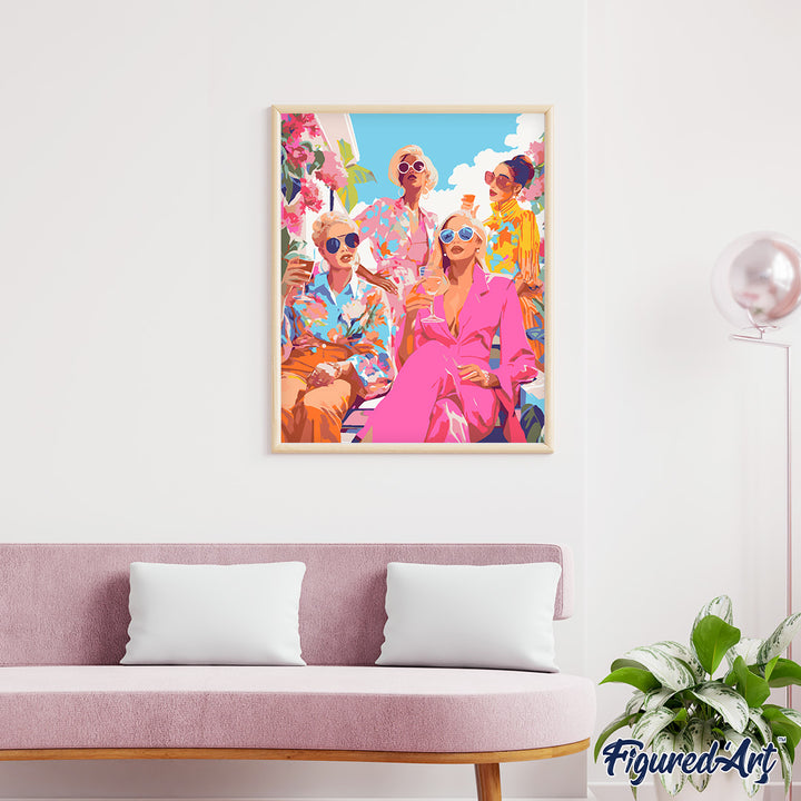 Malen nach Zahlen 40x50cm auf Keilrahmen gespannt Figured’Art Treffen der Divas