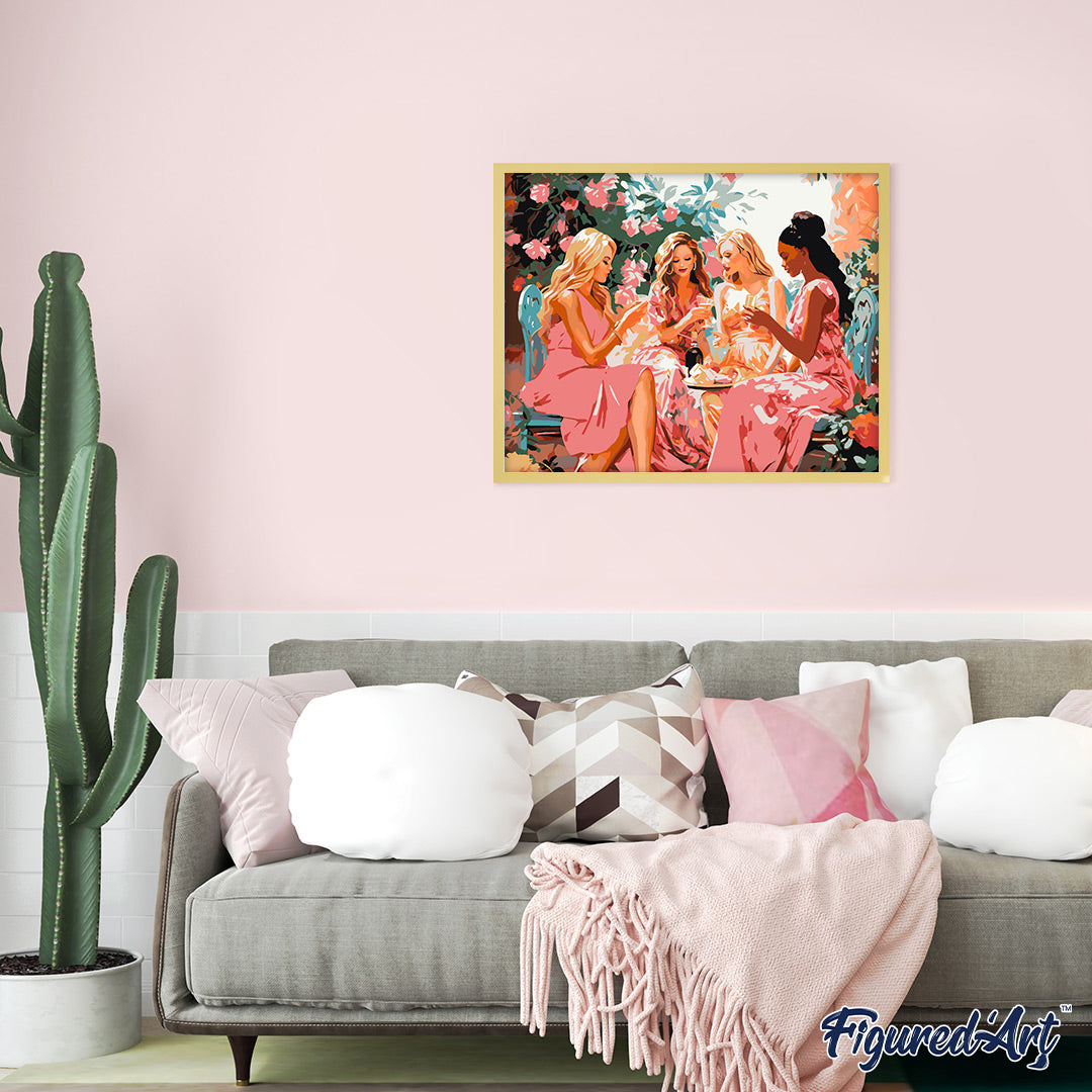 Malen nach Zahlen 40x50cm ohne Keilrahmen Figured’Art Toast der Divas im Garten