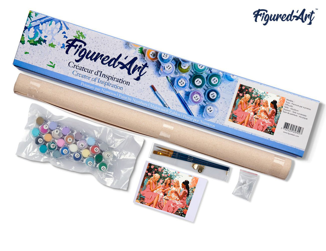 Malen nach Zahlen 40x50cm ohne Keilrahmen Figured’Art Toast der Divas im Garten