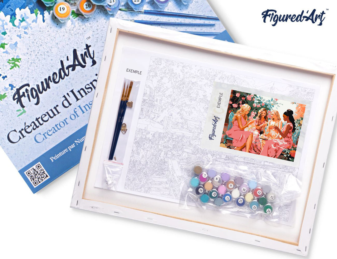 Malen nach Zahlen 40x50cm auf Keilrahmen gespannt Figured’Art Toast der Divas im Garten