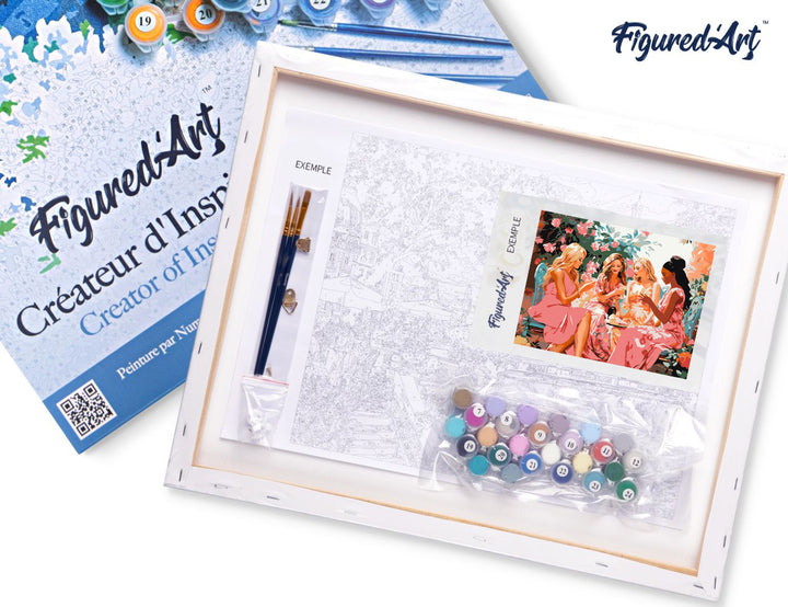 Malen nach Zahlen 40x50cm auf Keilrahmen gespannt Figured’Art Toast der Divas im Garten