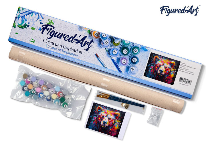 Malen nach Zahlen 40x50cm ohne Keilrahmen Figured’Art Bär Farbenfroh Abstrakt - Kidis Art