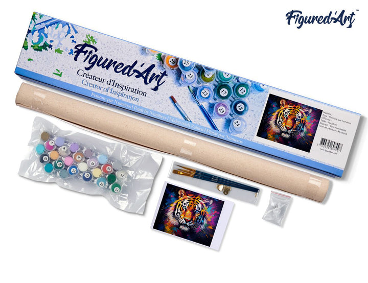 Malen nach Zahlen 40x50cm ohne Keilrahmen Figured’Art Tiger Farbenfroh Abstrakt