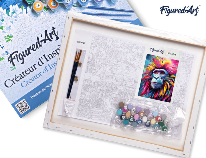 Malen nach Zahlen 40x50cm auf Keilrahmen gespannt Figured’Art Pavian Farbenfroh Abstrakt