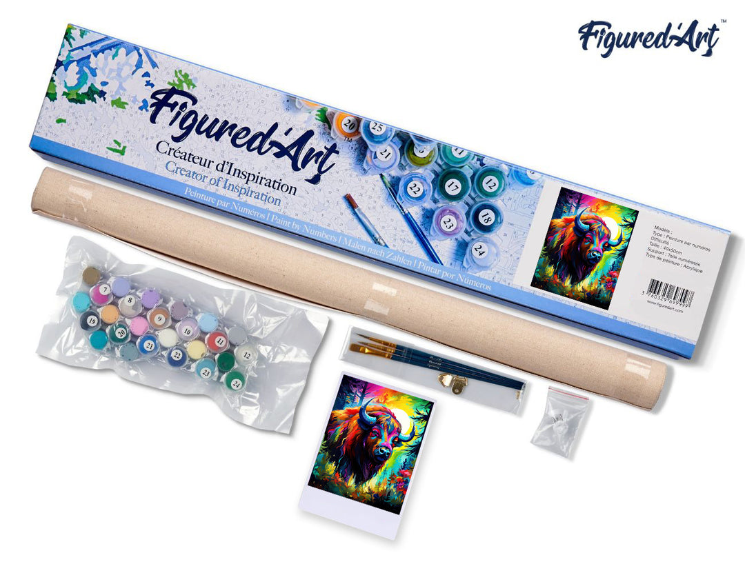 Malen nach Zahlen 40x50cm ohne Keilrahmen Figured’Art Bison Farbenfroh Abstrakt - Kidis Art