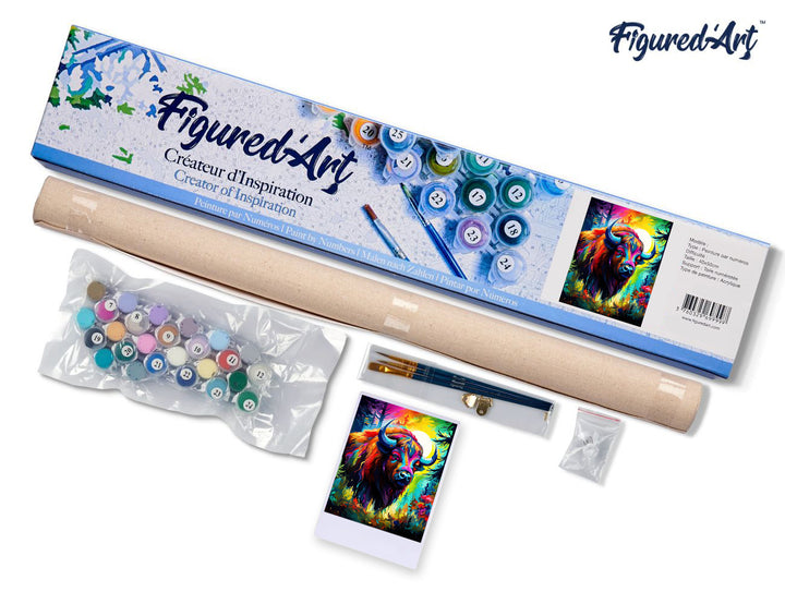 Malen nach Zahlen 40x50cm ohne Keilrahmen Figured’Art Bison Farbenfroh Abstrakt - Kidis Art