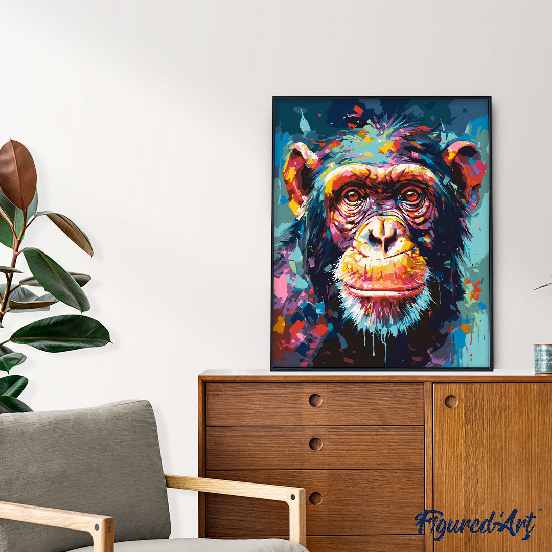Malen nach Zahlen 40x50cm ohne Keilrahmen Figured’Art Schimpanse Farbenfroh Abstrakt - Kidis Art