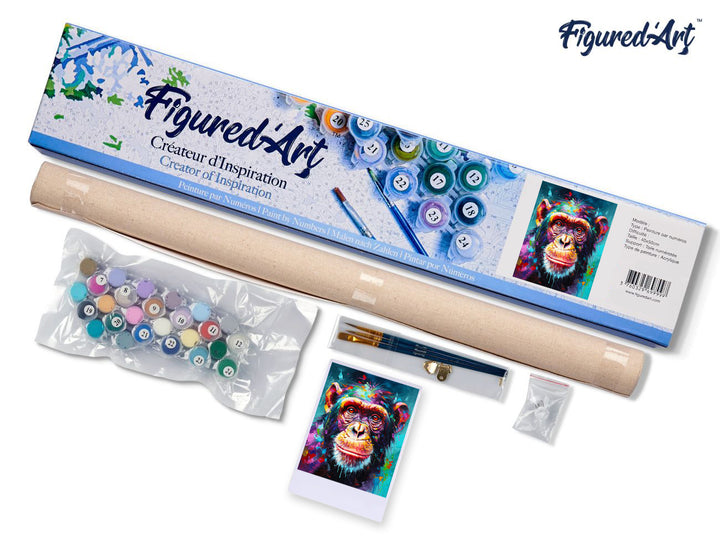 Malen nach Zahlen 40x50cm ohne Keilrahmen Figured’Art Schimpanse Farbenfroh Abstrakt