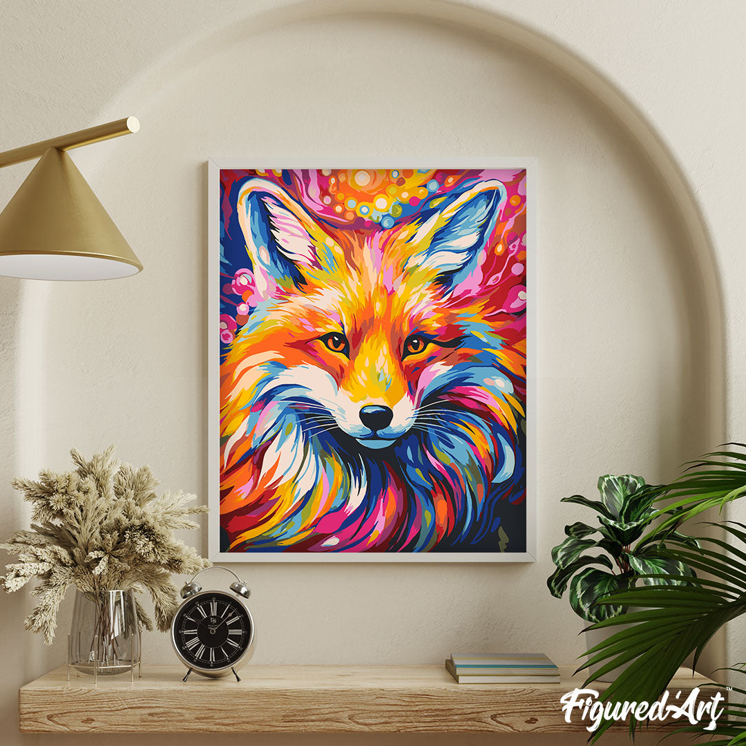 Malen nach Zahlen 40x50cm ohne Keilrahmen Figured’Art Fuchs Farbenfroh Abstrakt - Kidis Art
