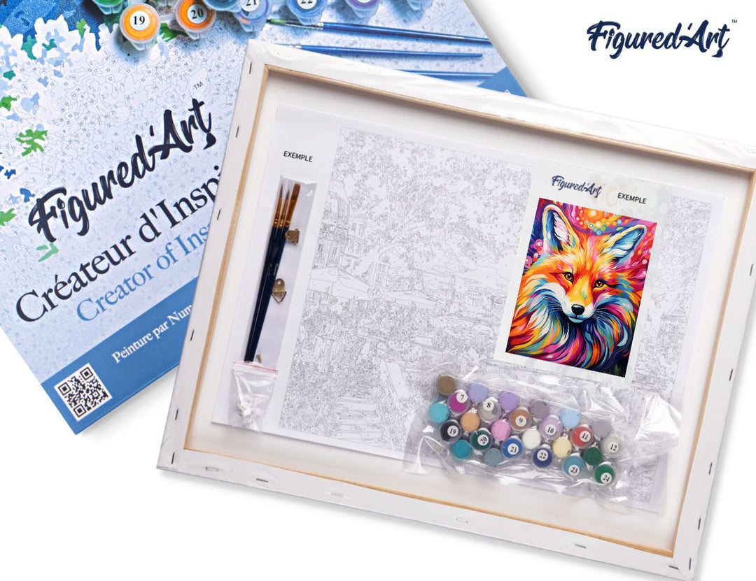 Malen nach Zahlen 40x50cm auf Keilrahmen gespannt Figured’Art Fuchs Farbenfroh Abstrakt