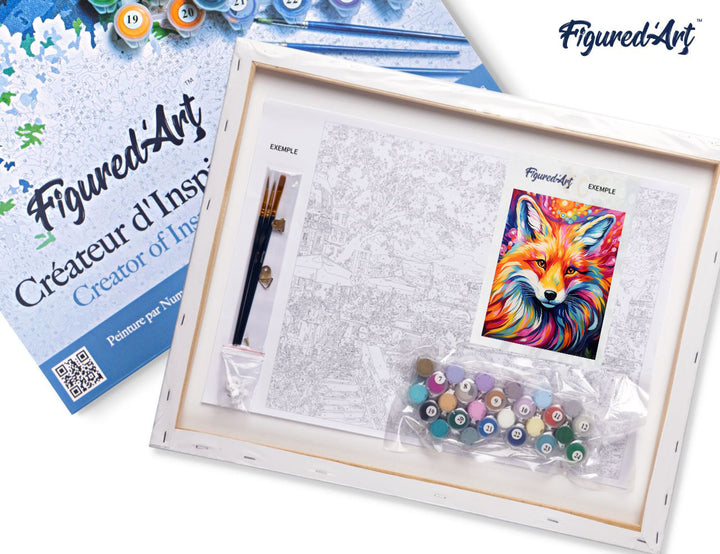 Malen nach Zahlen 40x50cm auf Keilrahmen gespannt Figured’Art Fuchs Farbenfroh Abstrakt