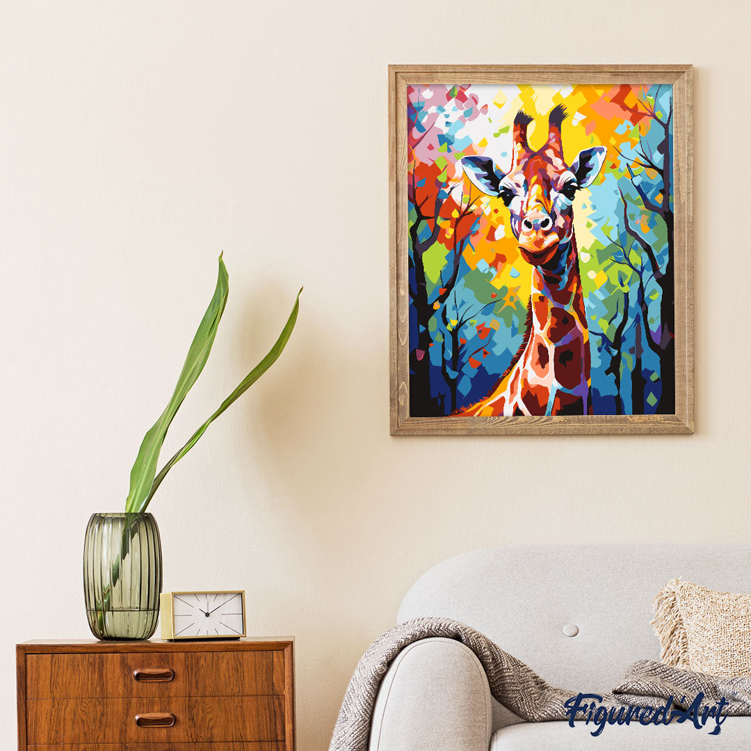 Malen nach Zahlen 40x50cm ohne Keilrahmen Figured’Art Giraffe Farbenfroh Abstrakt - Kidis Art