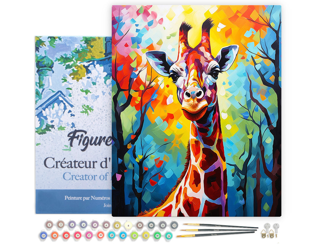 Figured’Art Malen Nach Zahlen Giraffe Farbenfroh Abstrakt 40x50 cm Keilrahmen Komplettset - Kidis Art