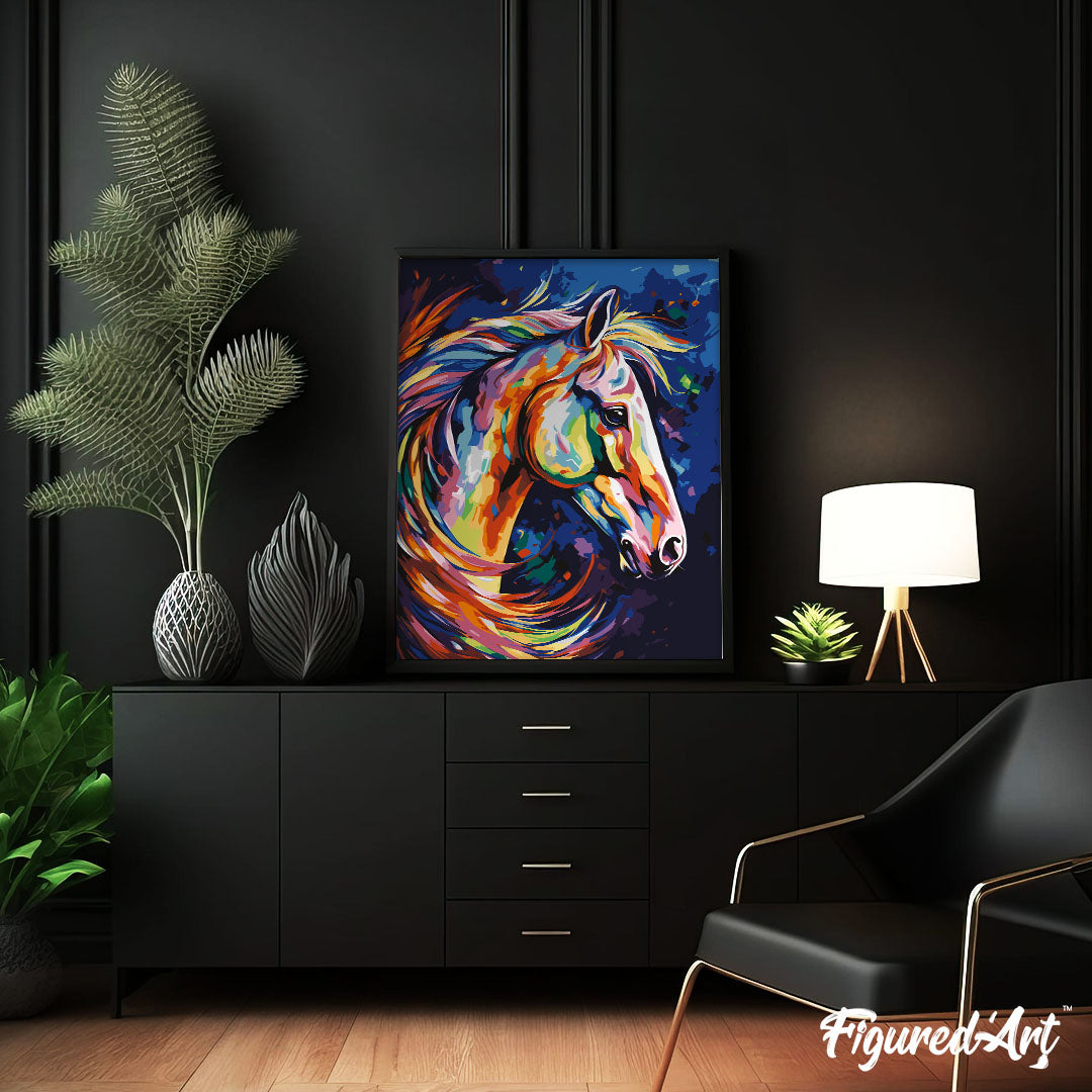 Malen nach Zahlen 40x50cm ohne Keilrahmen Figured’Art Pferd Farbenfroh Abstrakt - Kidis Art