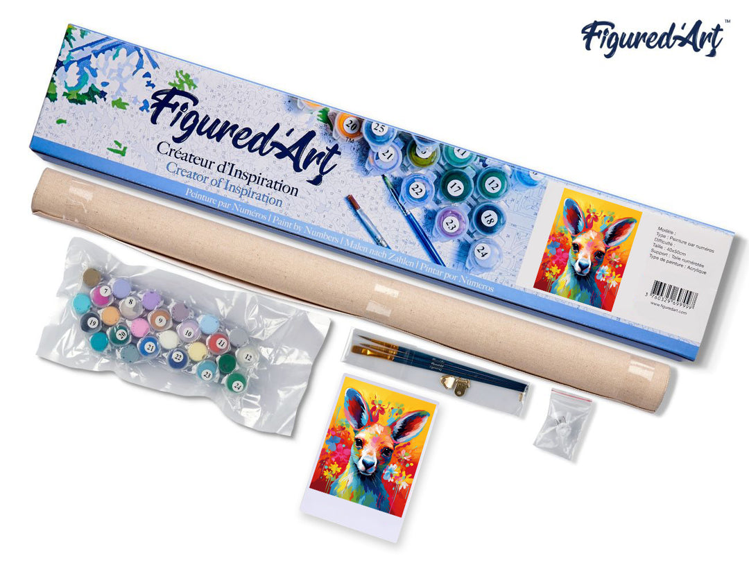 Malen nach Zahlen 40x50cm ohne Keilrahmen Figured’Art Känguru Farbenfroh Abstrakt