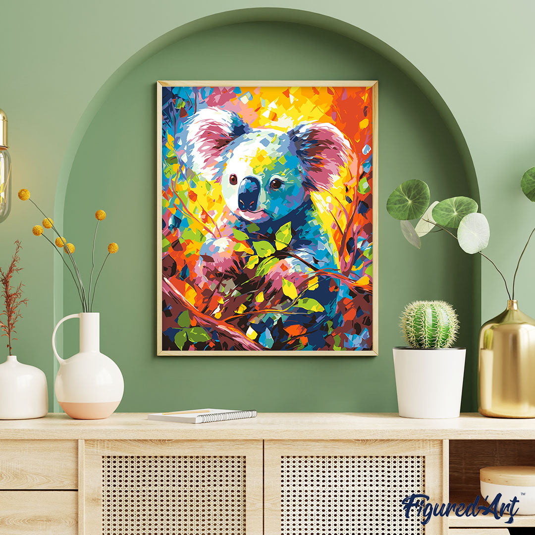 Malen nach Zahlen 40x50cm ohne Keilrahmen Figured’Art Koala Farbenfroh Abstrakt - Kidis Art