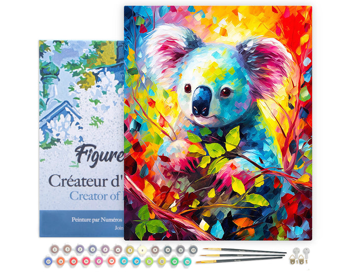 Figured’Art Malen Nach Zahlen Koala Farbenfroh Abstrakt 40x50 cm Auf Keilrahmen Komplett-Set - Kidis Art