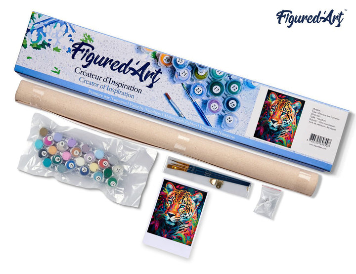 Malen nach Zahlen 40x50cm ohne Keilrahmen Figured’Art Leopard Farbenfroh Abstrakt