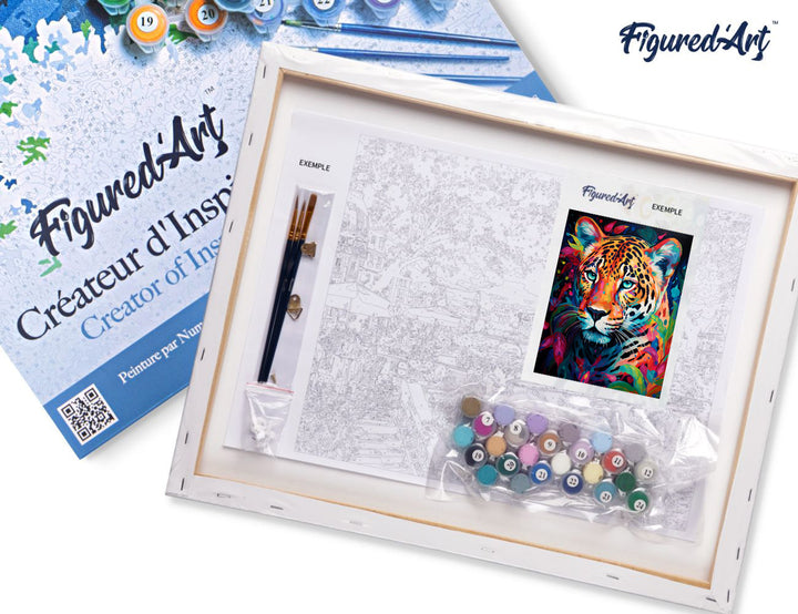 Malen nach Zahlen 40x50cm auf Keilrahmen gespannt Figured’Art Leopard Farbenfroh Abstrakt