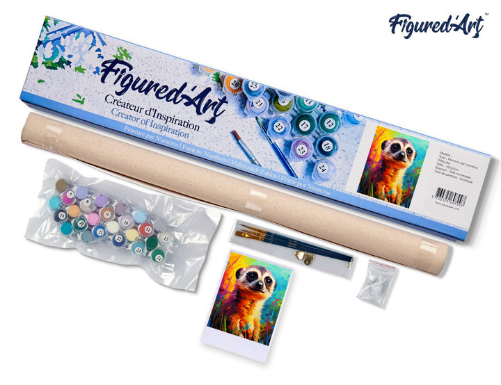 Malen nach Zahlen 40x50cm ohne Keilrahmen Figured’Art Erdmännchen Farbenfroh Abstrakt - Kidis Art