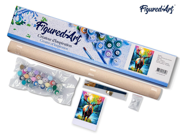 Malen nach Zahlen 40x50cm ohne Keilrahmen Figured’Art Elch Farbenfroh Abstrakt - Kidis Art