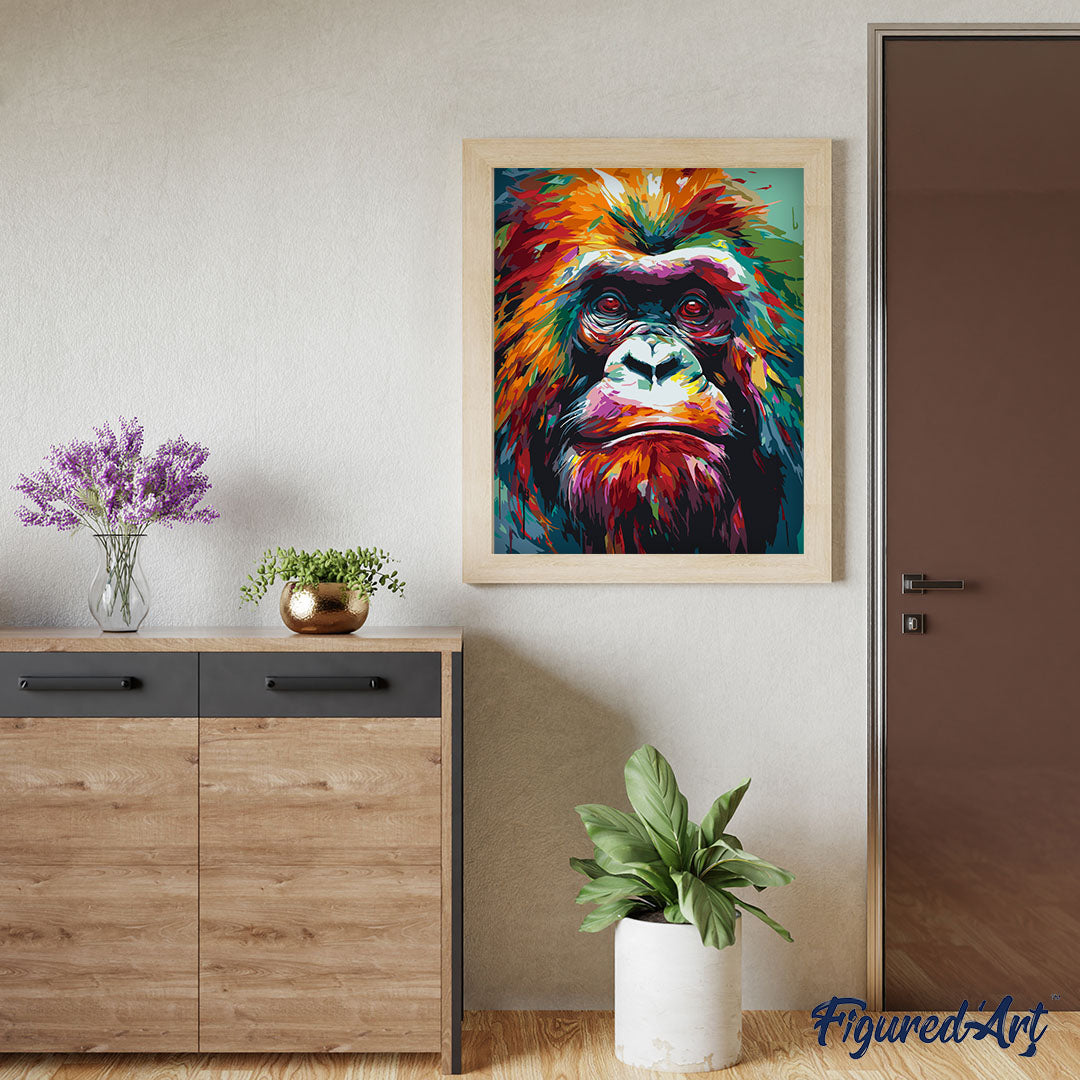 Malen nach Zahlen 40x50cm ohne Keilrahmen Figured’Art Orang-Utan Farbenfroh Abstrakt - Kidis Art