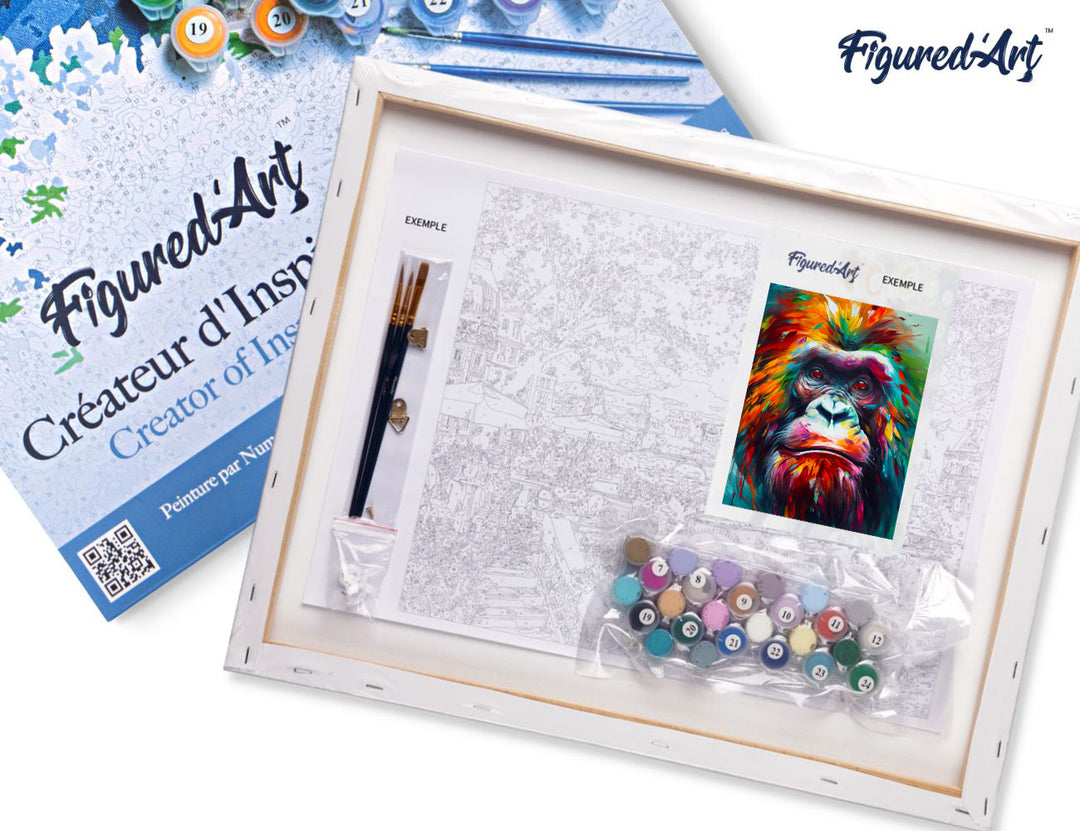 Malen nach Zahlen 40x50cm auf Keilrahmen gespannt Figured’Art Orang-Utan Farbenfroh Abstrakt