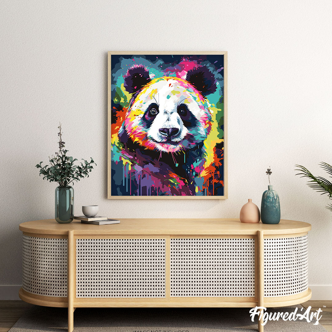 Malen nach Zahlen 40x50cm auf Keilrahmen gespannt Figured’Art Panda Farbenfroh Abstrakt