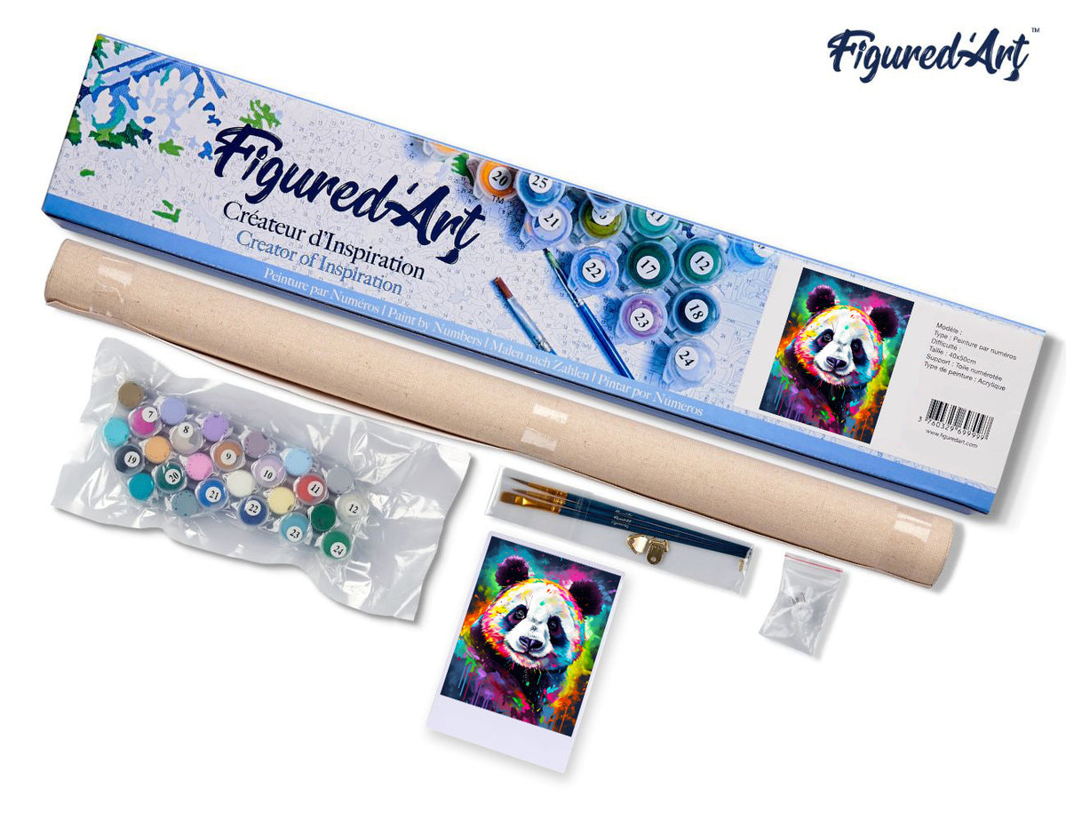 Malen nach Zahlen 40x50cm ohne Keilrahmen Figured’Art Panda Farbenfroh Abstrakt - Kidis Art