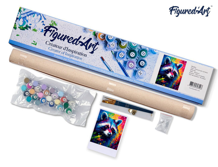 Malen nach Zahlen 40x50cm ohne Keilrahmen Figured’Art Waschbär Farbenfroh Abstrakt