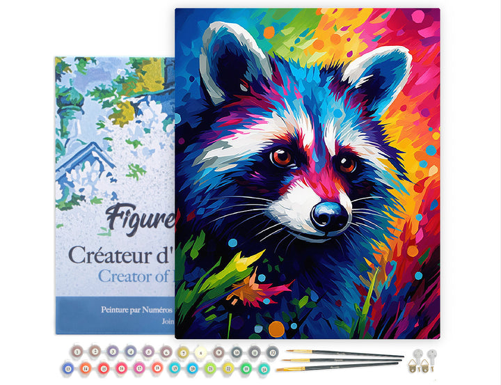 Figured’Art Malen Nach Zahlen 40x50 cm Keilrahmen Waschbär Farbenfroh Abstrakt Komplettset - Kidis Art