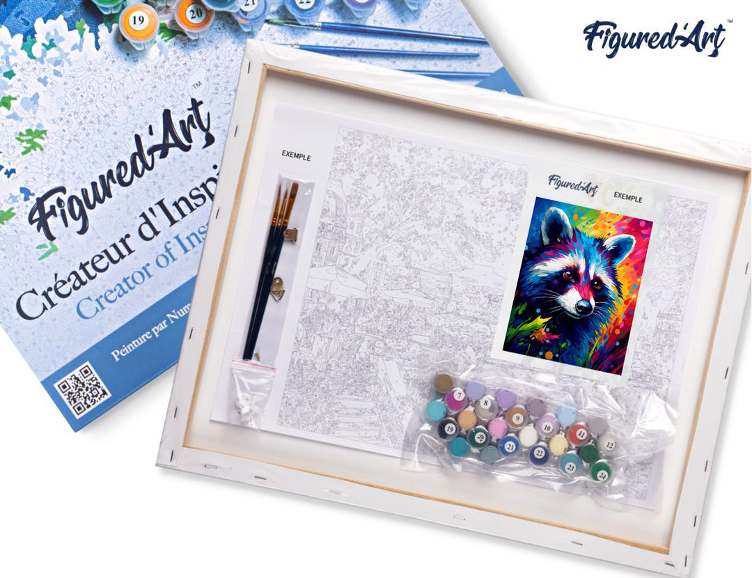 Figured’Art Malen Nach Zahlen 40x50 cm Keilrahmen Waschbär Farbenfroh Abstrakt Komplettset - Kidis Art