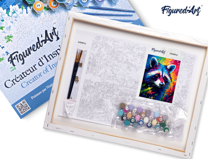Figured’Art Malen Nach Zahlen 40x50 cm Keilrahmen Waschbär Farbenfroh Abstrakt Komplettset - Kidis Art